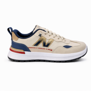 DEIROSE “Life wear” Beige & Navy Low-Top Sneakers with Metallic Side Detail